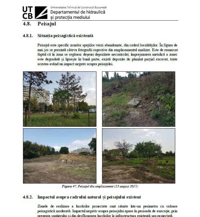 situația peisagistică existentă prezentată în Studiul de Impact realizat de Primăria Sector 4